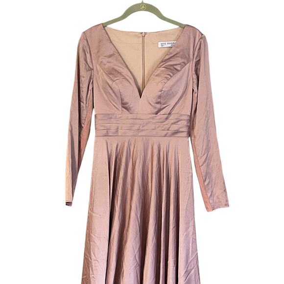 Mac Duggal Plunge Neck Satin A-Line Midi Dress Rose Style 67527 Rose Size 0 NWT - Picture 8 of 8